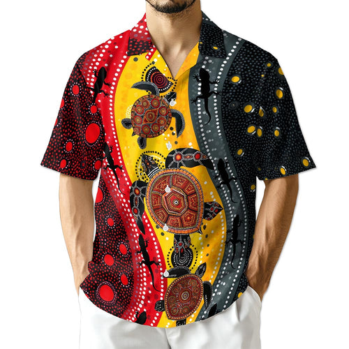 Netecom Aboriginal Turtle Australia Dot Painting Hawaiian Shirt for Men