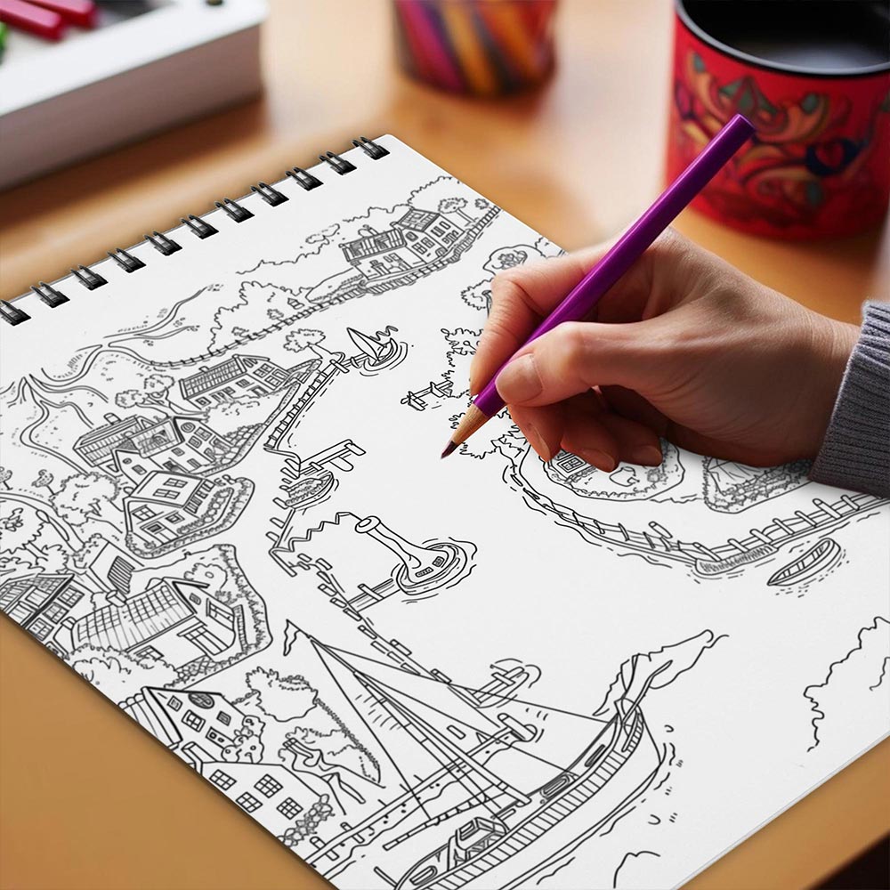 Netecom Above Landscape Coloring Book Spiral Bound for Adults