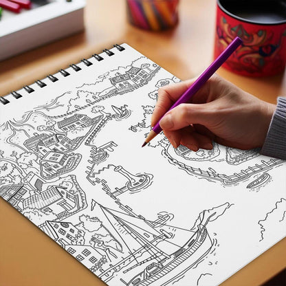 Netecom Above Landscape Coloring Book Spiral Bound for Adults