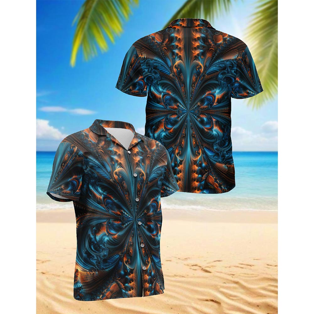 Netecom Abstract Fractal Hawaiian Shirt for Men, Button Down Summer Beach Short Sleeve, Sizes S-5XL