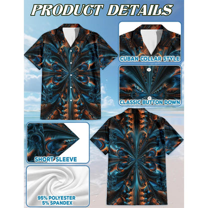 Netecom Abstract Fractal Hawaiian Shirt for Men, Button Down Summer Beach Short Sleeve, Sizes S-5XL