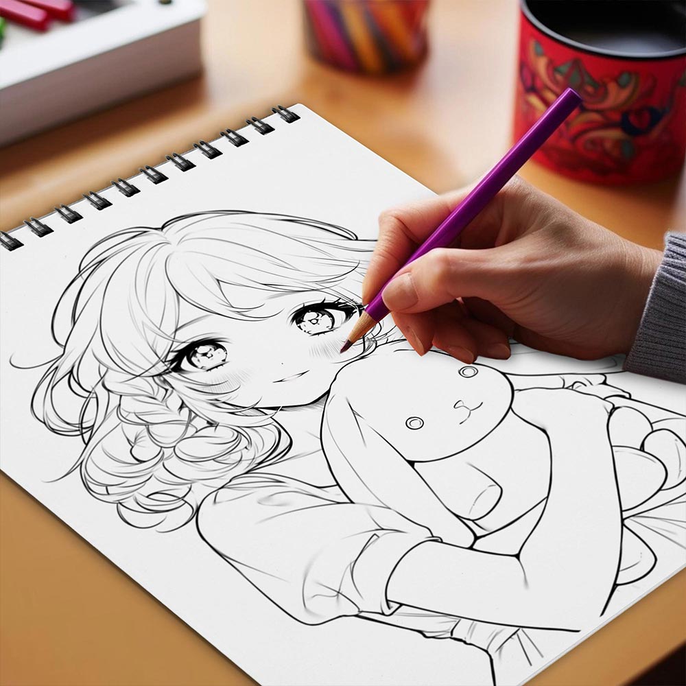 Netecom Adorable Anime Girls Coloring Book Spiral Bound for Adults