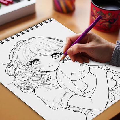 Netecom Adorable Anime Girls Coloring Book Spiral Bound for Adults