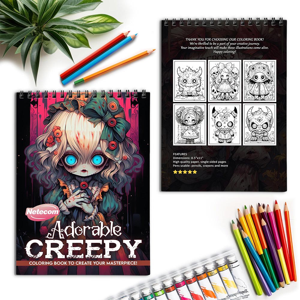 Netecom Adorable Creepy Adult Spiral Coloring Book for Adults