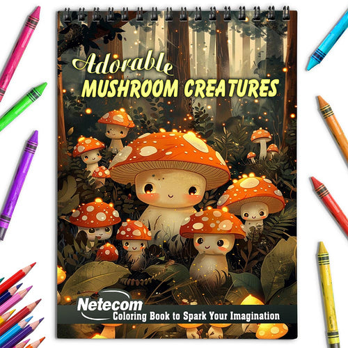 Netecom Adorable Mushroom Creatures Coloring Book for Adults