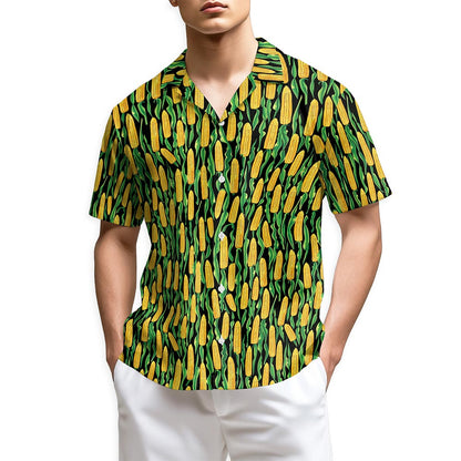 Netecom Agricultural Corn Cob Print Hawaiian Shirt for Men