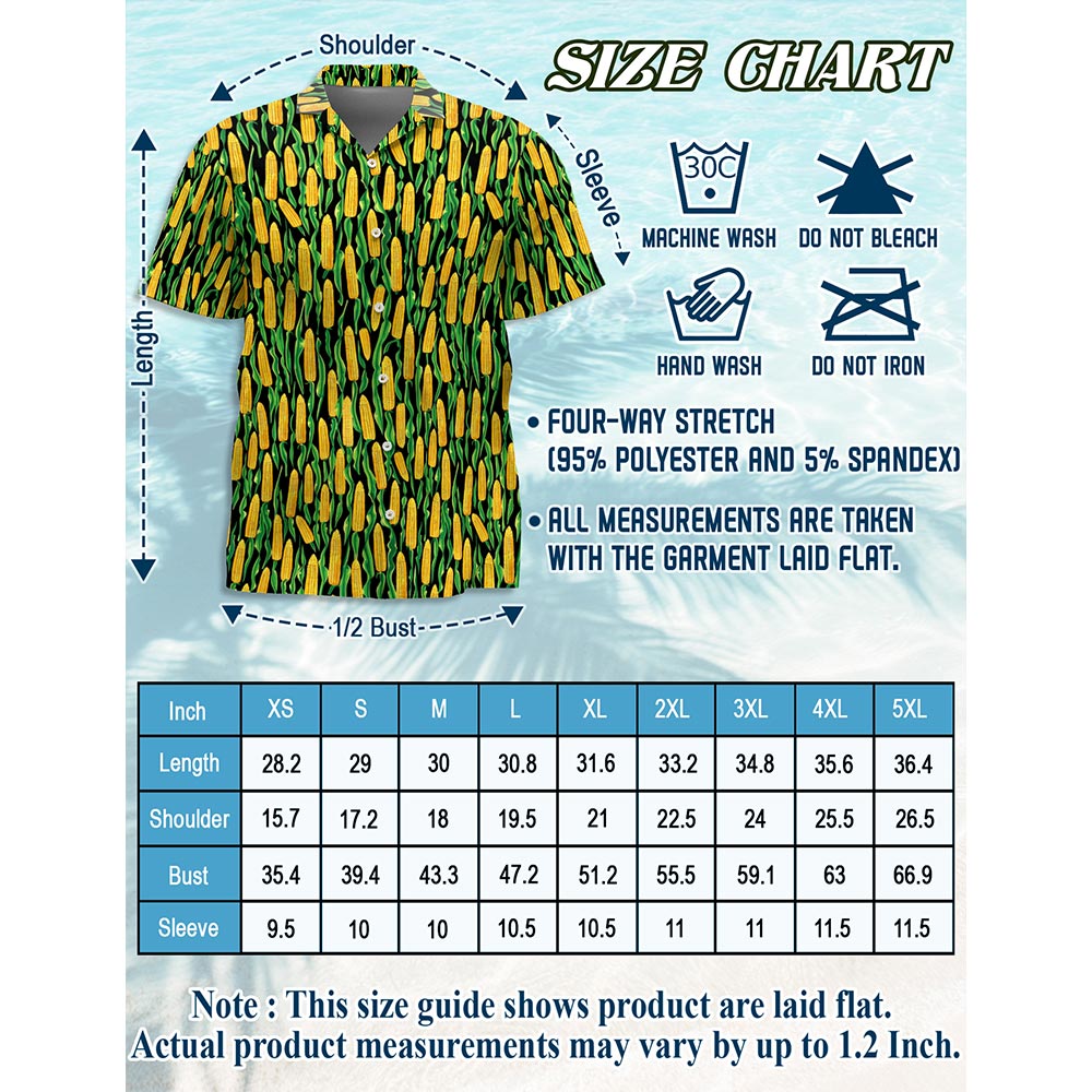 Netecom Agricultural Corn Cob Print Hawaiian Shirt for Men, Button Down Summer Beach Short Sleeve, Farm Lover Gifts, S-5XL