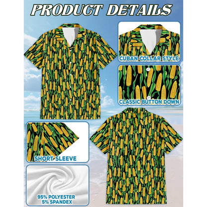 Netecom Agricultural Corn Cob Print Hawaiian Shirt for Men, Button Down Summer Beach Short Sleeve, Farm Lover Gifts, S-5XL