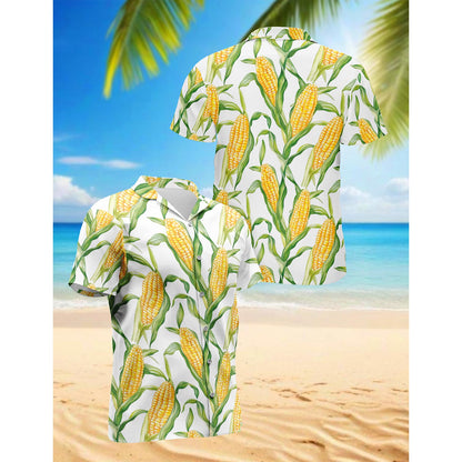 Netecom Agricultural Fresh Corn Hawaiian Shirt for Men, Button Down Summer Beach Short Sleeve, Sizes S-5XL