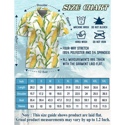 Netecom Agricultural Fresh Corn Hawaiian Shirt for Men, Button Down Summer Beach Short Sleeve, Sizes S-5XL