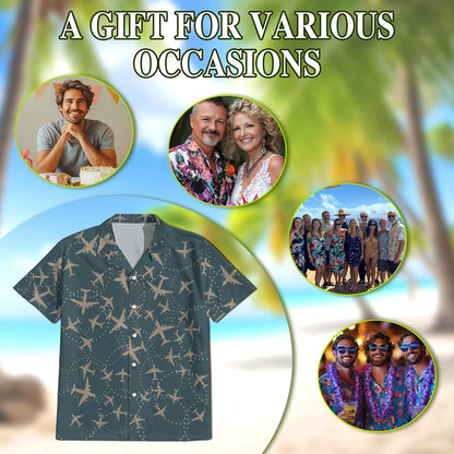 Netecom Airplane Hawaiian Shirt for Men, Button Down Summer Beach Short Sleeve, Vintage Style, Sizes S-5XL