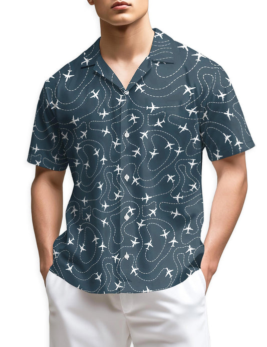 Netecom Airplane Hawaiian Shirt for Men, Retro Style, Button Down Summer Beach Short Sleeve, S-5XL