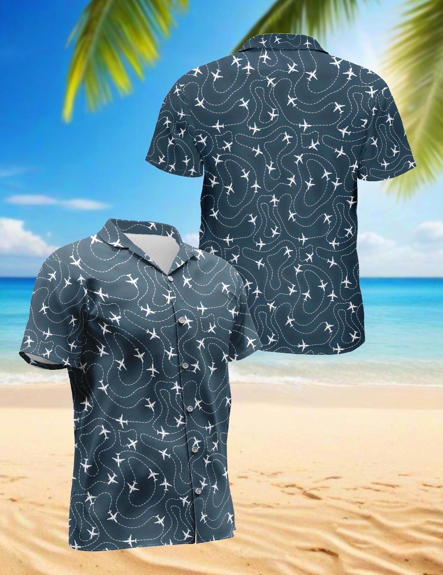 Netecom Airplane Hawaiian Shirt for Men, Retro Style, Button Down Summer Beach Short Sleeve, S-5XL