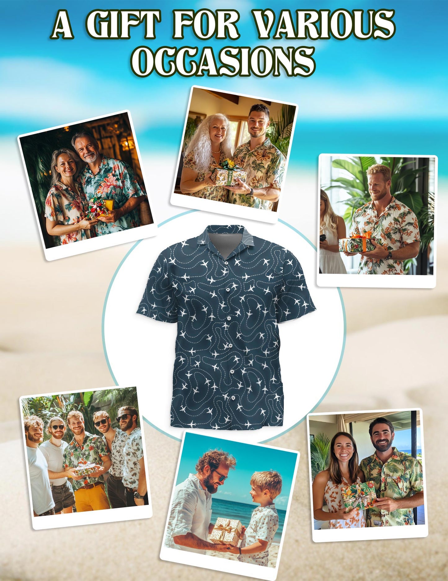 Netecom Airplane Hawaiian Shirt for Men, Retro Style, Button Down Summer Beach Short Sleeve, S-5XL
