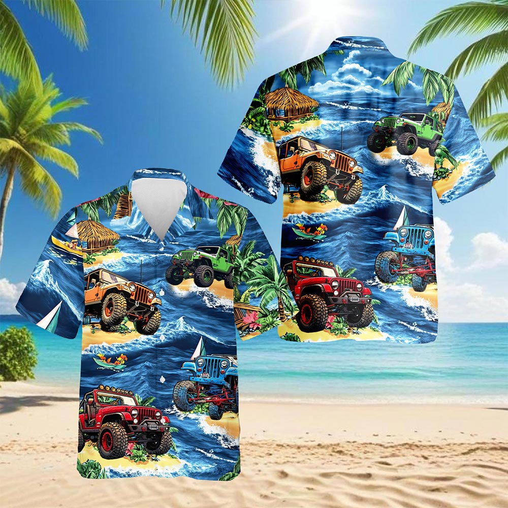 Netecom Aloha Off Road Vehicle Hawaiian Shirt for Men, Vehicle Lover Gifts, Tropical Button Down Summer Beach Shirts, S-5XL