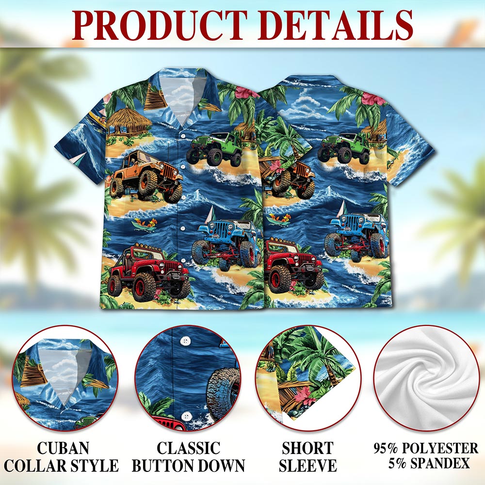 Netecom Aloha Off Road Vehicle Hawaiian Shirt for Men, Vehicle Lover Gifts, Tropical Button Down Summer Beach Shirts, S-5XL