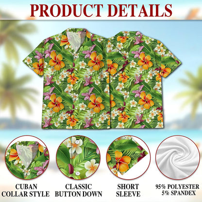 Netecom Aloha Tropical Hawaiian Shirt for Men, Floral Style, Button Down Summer Beach Short Sleeve, S-5XL