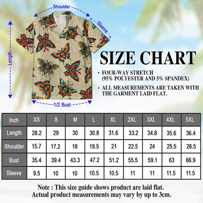 Netecom Amazing Butterfly Skull Hawaiian Shirt for Men, Vintage Style, Button Down Summer Beach Short Sleeve, S-5XL