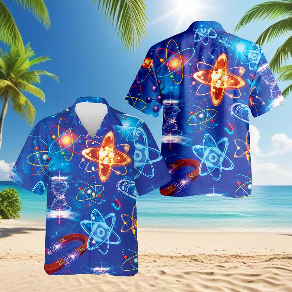Netecom Amazing Physics Hawaiian Shirt for Men, Science Style, Button Down Summer Beach Short Sleeve, S-5XL