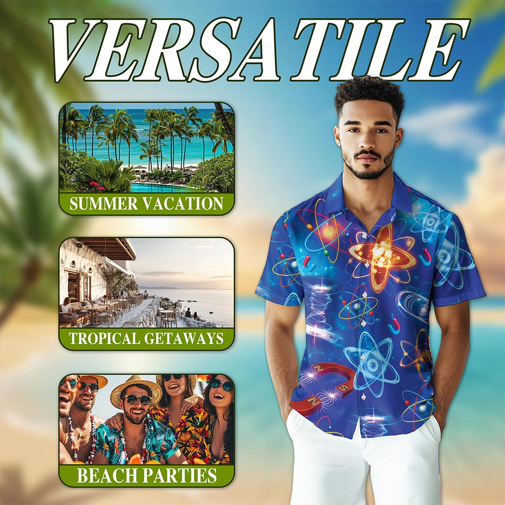Netecom Amazing Physics Hawaiian Shirt for Men, Science Style, Button Down Summer Beach Short Sleeve, S-5XL