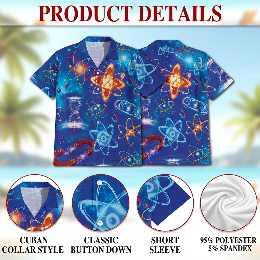 Netecom Amazing Physics Hawaiian Shirt for Men, Science Style, Button Down Summer Beach Short Sleeve, S-5XL