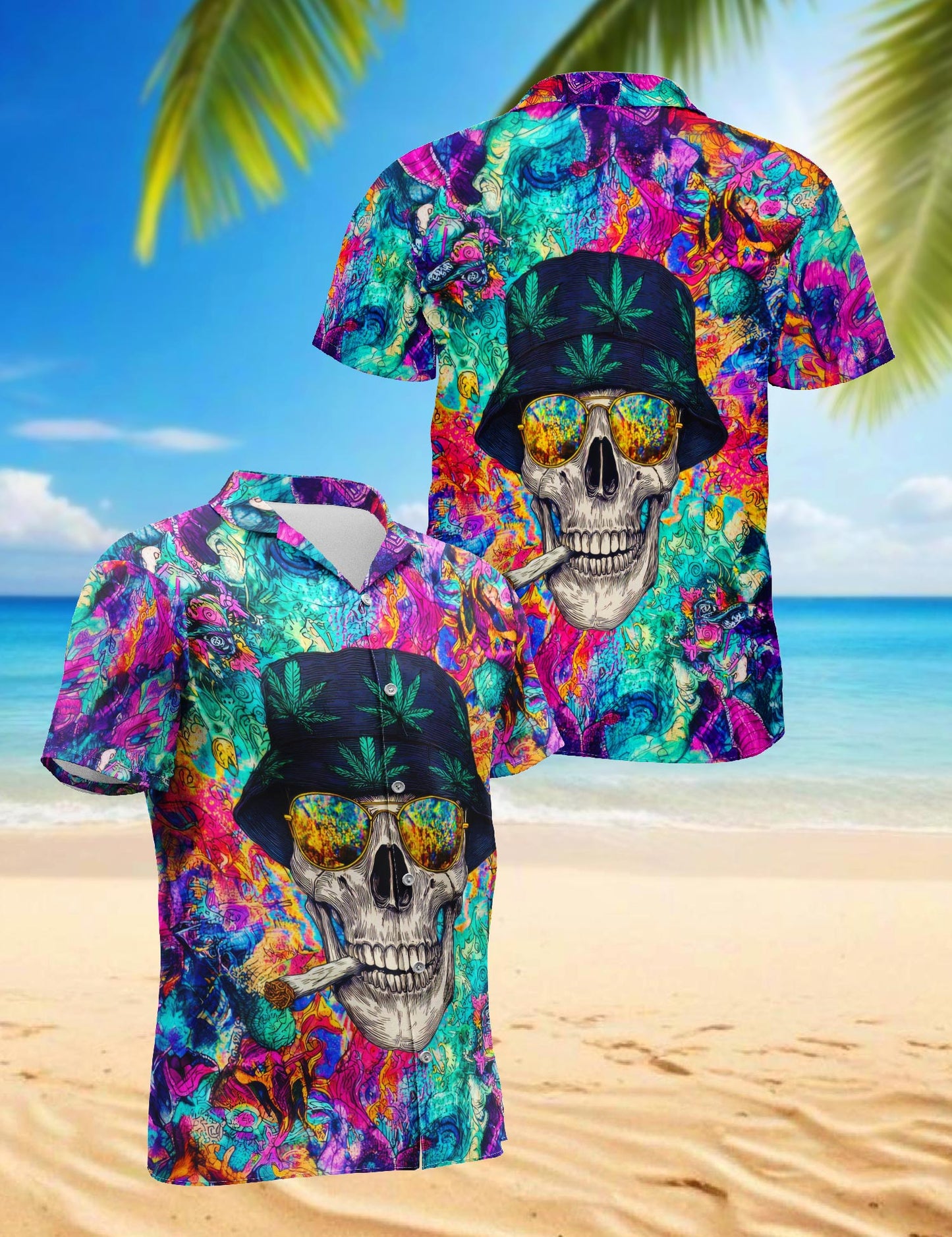 Netecom Amazing Skull Hawaiian Shirt for Men, Colorful Style, Button Down Summer Beach Short Sleeve, S-5XL