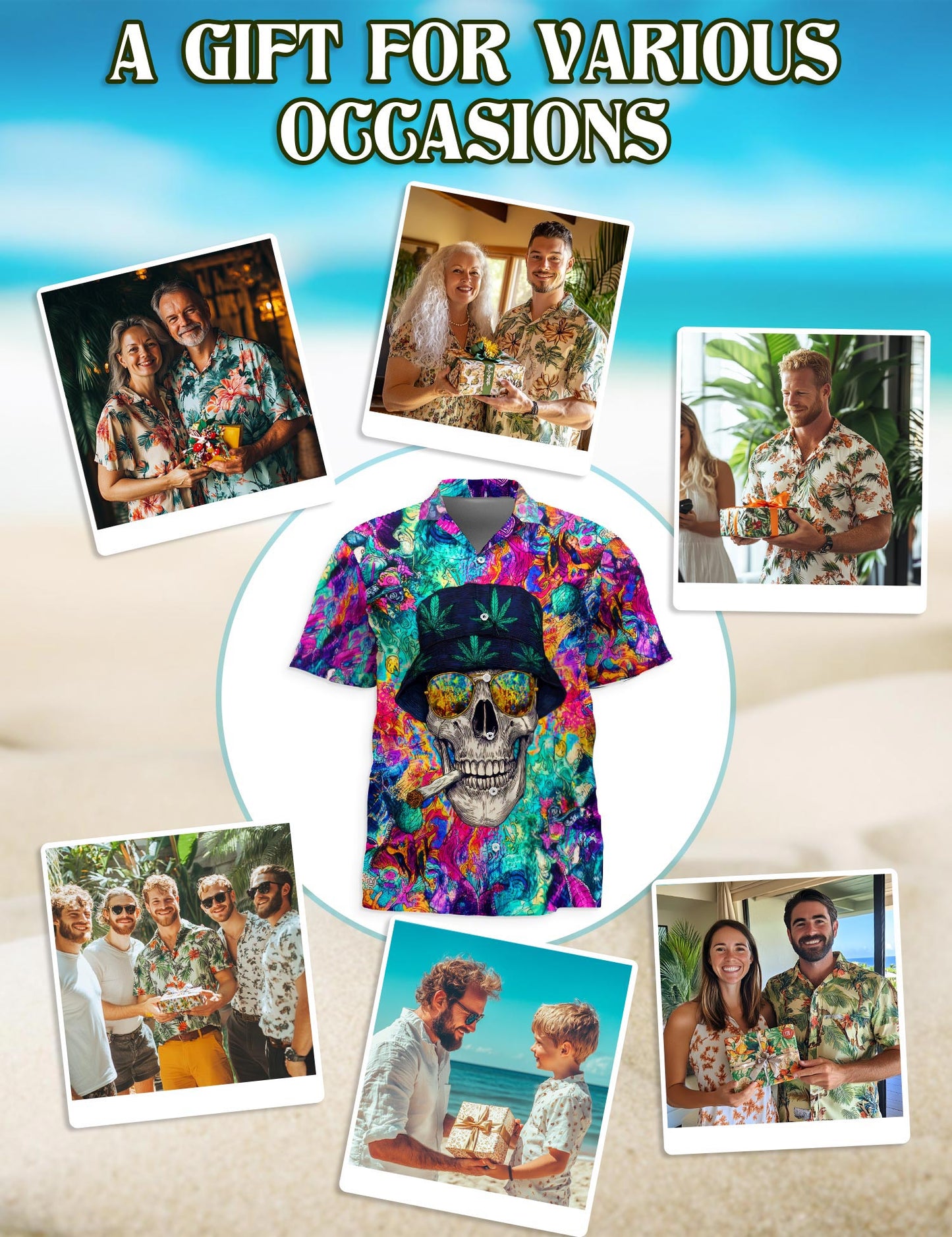 Netecom Amazing Skull Hawaiian Shirt for Men, Colorful Style, Button Down Summer Beach Short Sleeve, S-5XL