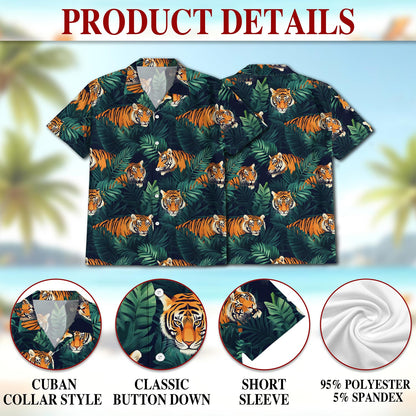 Netecom Amazing Tiger Hawaiian Shirt for Men, Button Down Summer Beach Short Sleeve, Tropical Style, Sizes S-5XL
