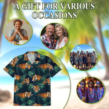 Netecom Amazing Tiger Hawaiian Shirt for Men, Button Down Summer Beach Short Sleeve, Tropical Style, Sizes S-5XL