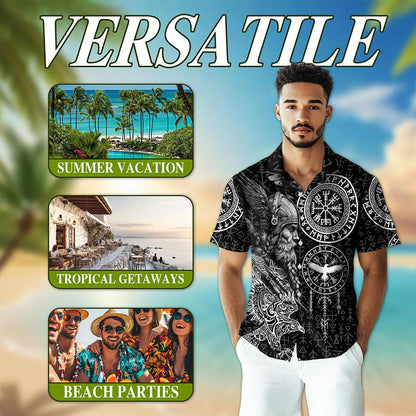 Netecom Amazing Viking Hawaiian Shirt for Men Women, Norse Mythology Style, Retro Button Down Summer Beach Shirts, S-5XL