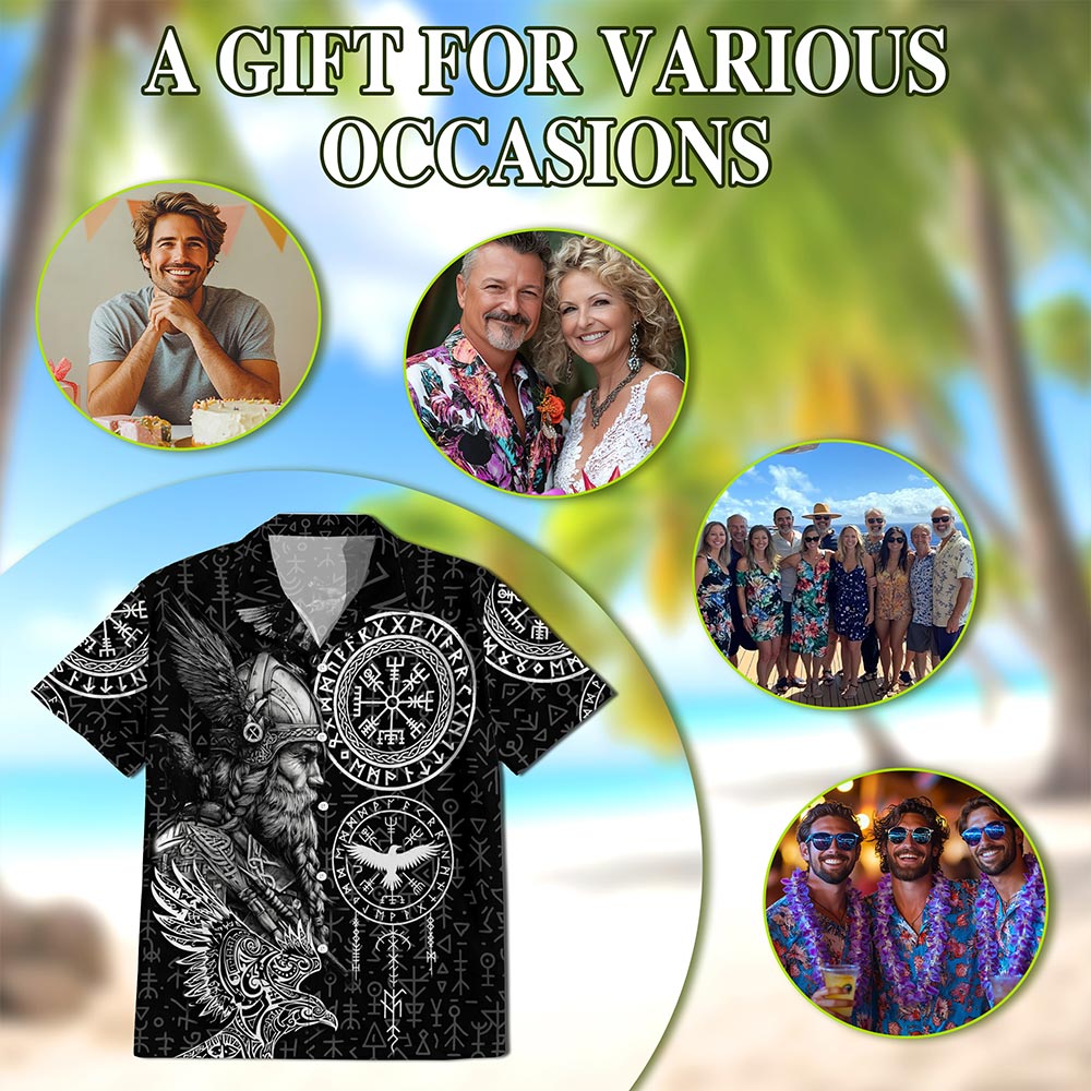 Netecom Amazing Viking Hawaiian Shirt for Men Women, Norse Mythology Style, Retro Button Down Summer Beach Shirts, S-5XL
