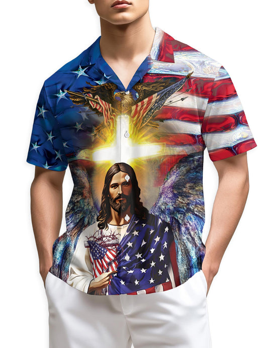 Netecom America And Jesus Bless Hawaiian Shirt for Men