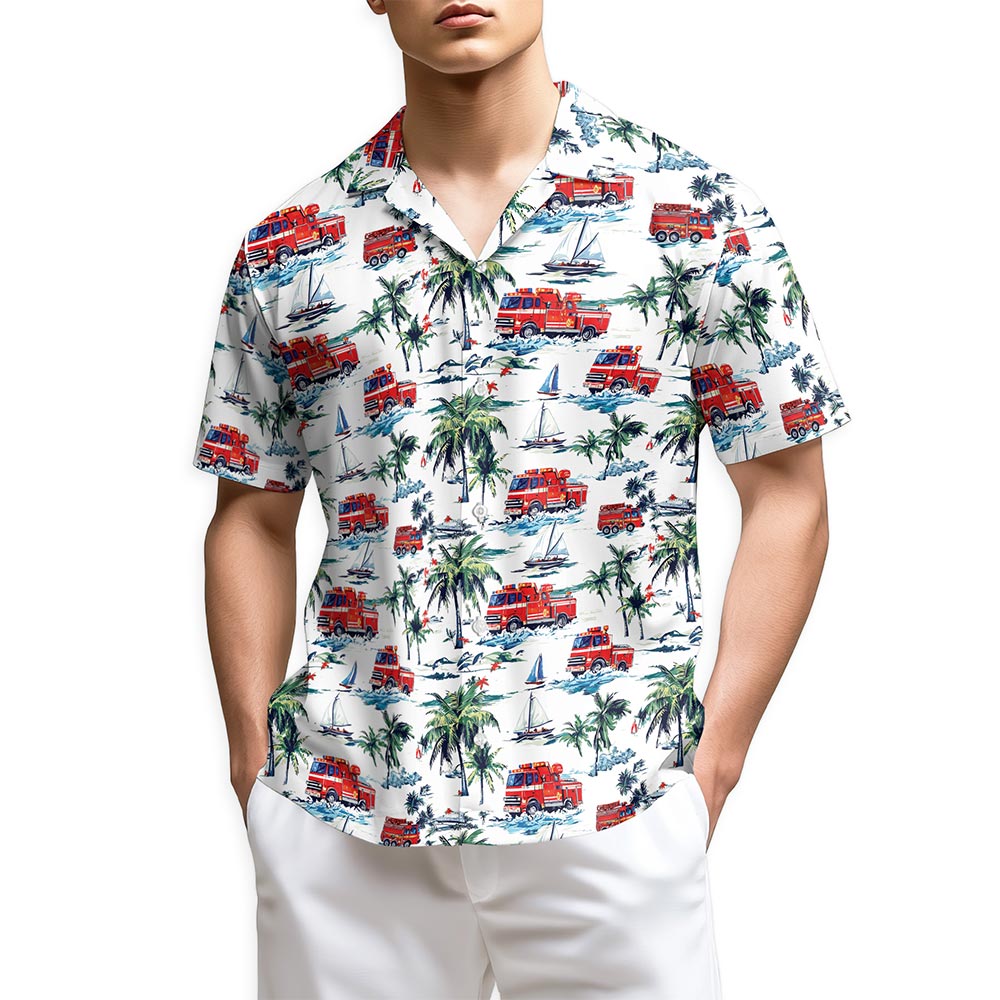 Netecom America Firefighter Hawaiian Shirt for Men