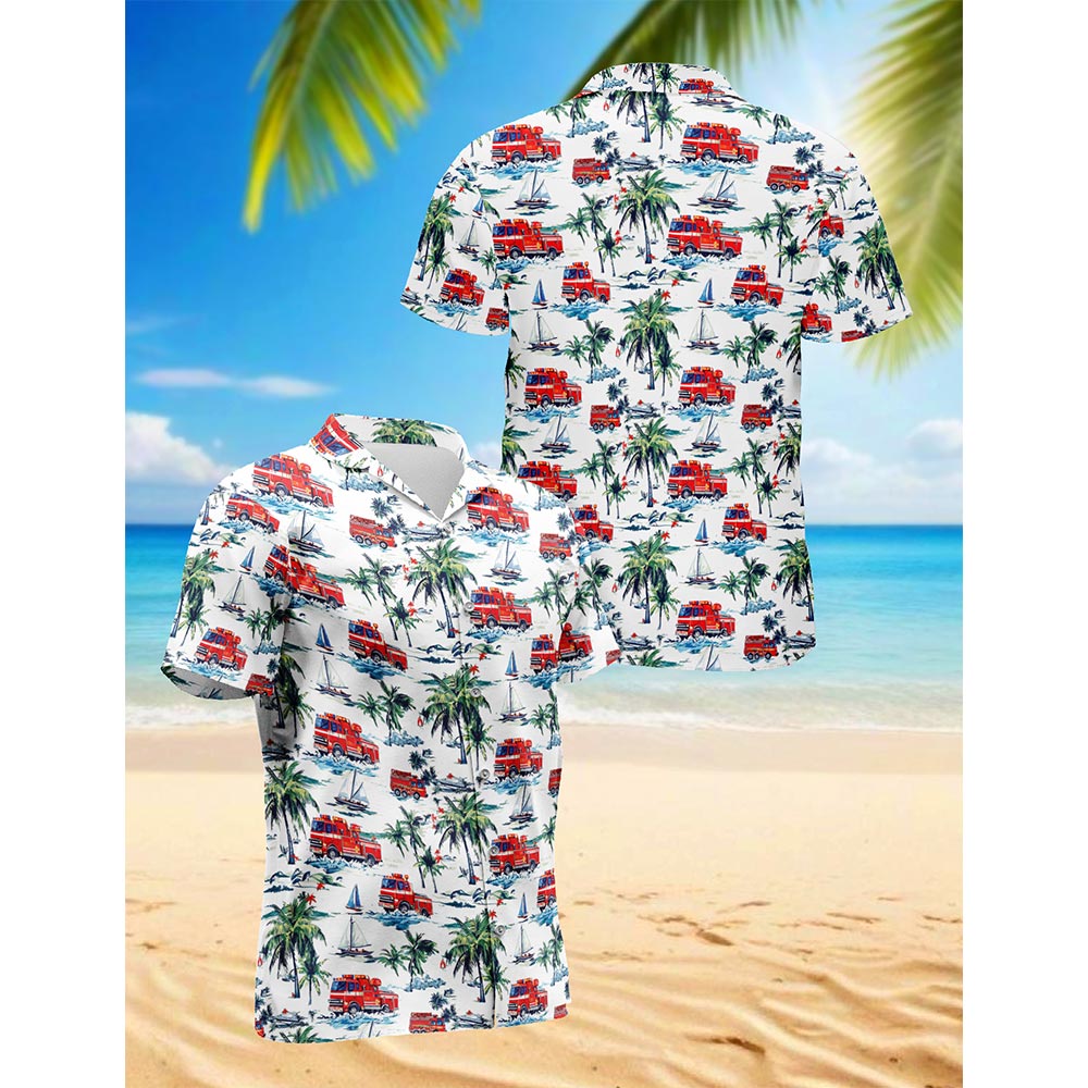 Netecom America Firefighter Hawaiian Shirt for Men, Button Down Summer Beach Short Sleeve, S-5XL