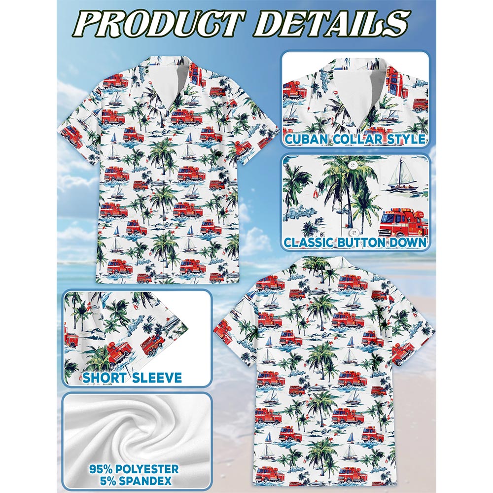 Netecom America Firefighter Hawaiian Shirt for Men, Button Down Summer Beach Short Sleeve, S-5XL