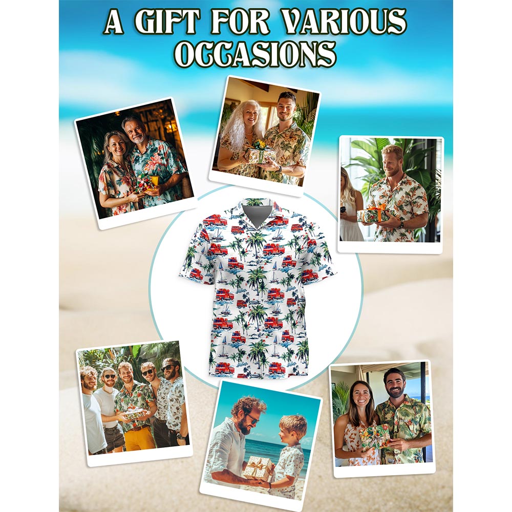 Netecom America Firefighter Hawaiian Shirt for Men, Button Down Summer Beach Short Sleeve, S-5XL