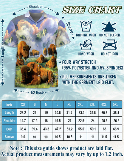 Netecom American Bison At Sunrise Hawaiian Shirt for Men Women, Wildlife Nature Style, Button Down Summer Beach Short Sleeve, S-5XL
