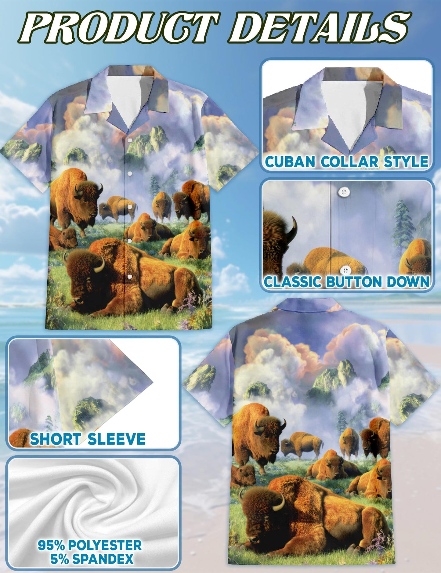 Netecom American Bison At Sunrise Hawaiian Shirt for Men Women, Wildlife Nature Style, Button Down Summer Beach Short Sleeve, S-5XL