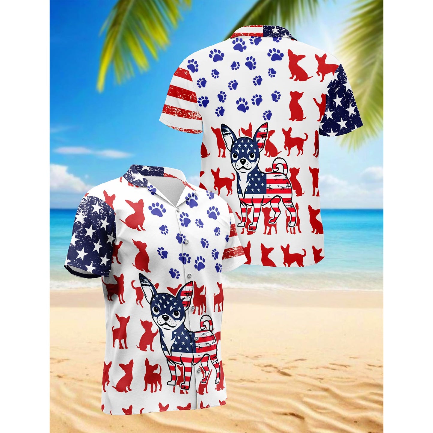 Netecom American Chihuahua Hawaiian Shirt for Men, Button Down Summer Beach Short Sleeve, Chihuahua Lover Gift, Sizes S-5XL