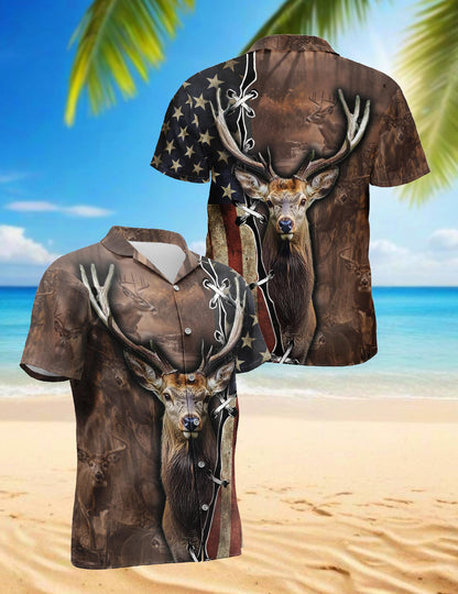 Netecom American Deer Hunter Hawaiian Shirt for Men, Button Down Summer Beach Short Sleeve, Sizes S-5XL