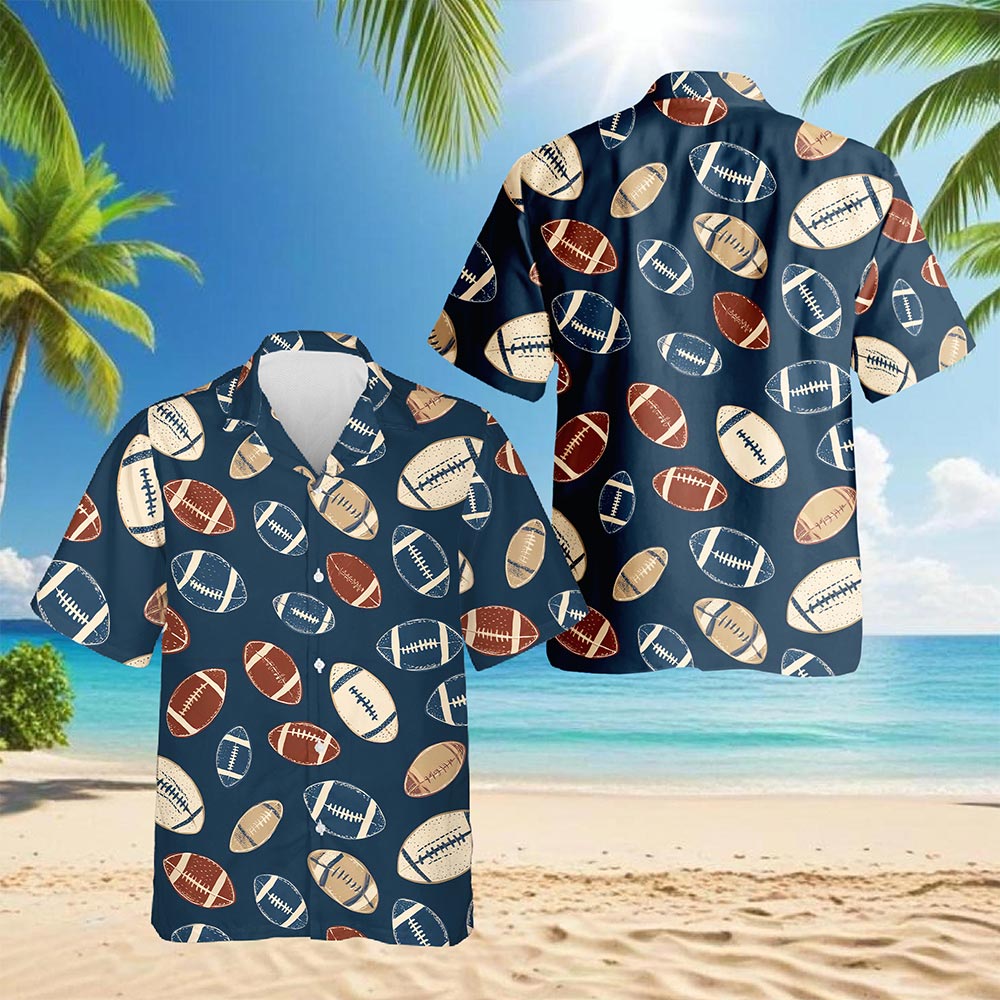 Netecom American Football Hawaiian Shirt for Men, Vintage Style, Tropical Summer Beach Button Down Short Sleeve Shirts, S-5XL