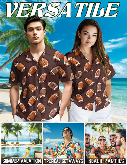 Netecom American Football Hawaiian Shirt for Men, Retro Style, Tropical Summer Beach Button Down Short Sleeve Shirts, S-5XL