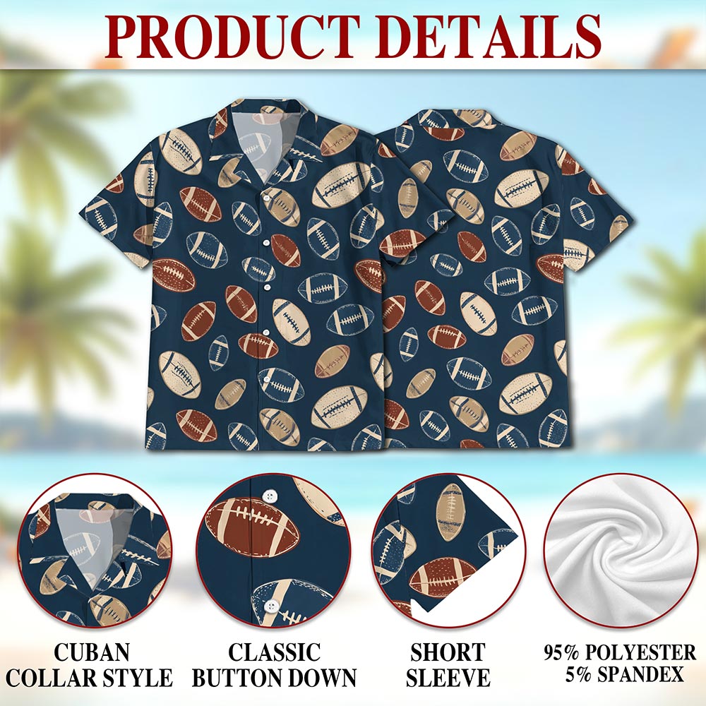Netecom American Football Hawaiian Shirt for Men, Vintage Style, Tropical Summer Beach Button Down Short Sleeve Shirts, S-5XL