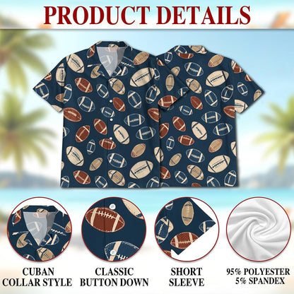Netecom American Football Hawaiian Shirt for Men, Vintage Style, Tropical Summer Beach Button Down Short Sleeve Shirts, S-5XL