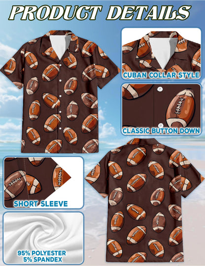 Netecom American Football Hawaiian Shirt for Men, Retro Style, Tropical Summer Beach Button Down Short Sleeve Shirts, S-5XL