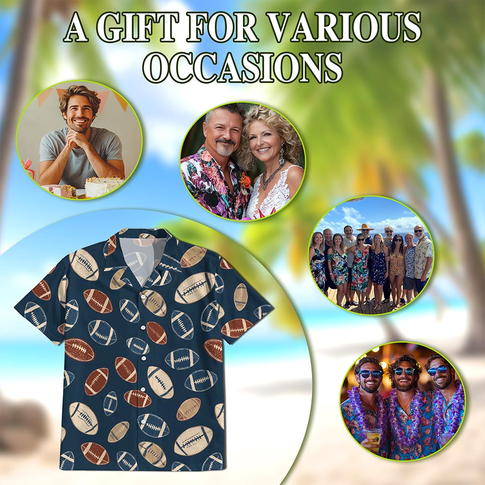 Netecom American Football Hawaiian Shirt for Men, Vintage Style, Tropical Summer Beach Button Down Short Sleeve Shirts, S-5XL