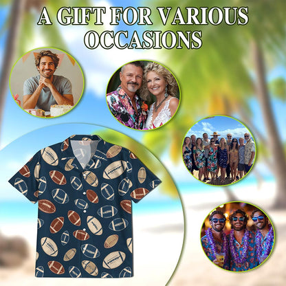 Netecom American Football Hawaiian Shirt for Men, Vintage Style, Tropical Summer Beach Button Down Short Sleeve Shirts, S-5XL