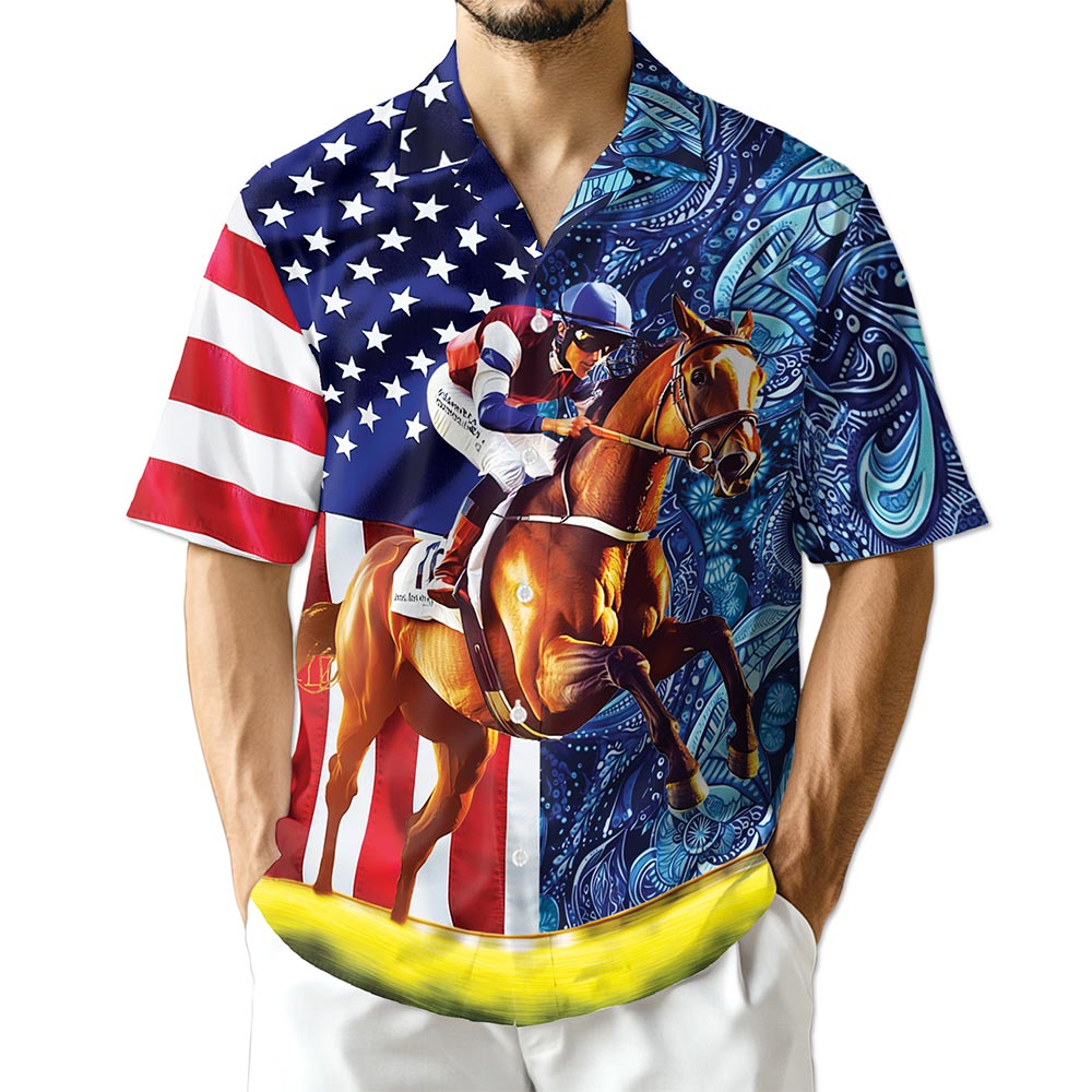 Netecom American Horse Racing Hawaiian Shirt for Men