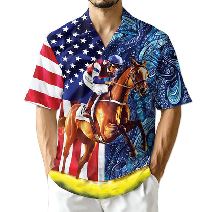 Netecom American Horse Racing Hawaiian Shirt for Men