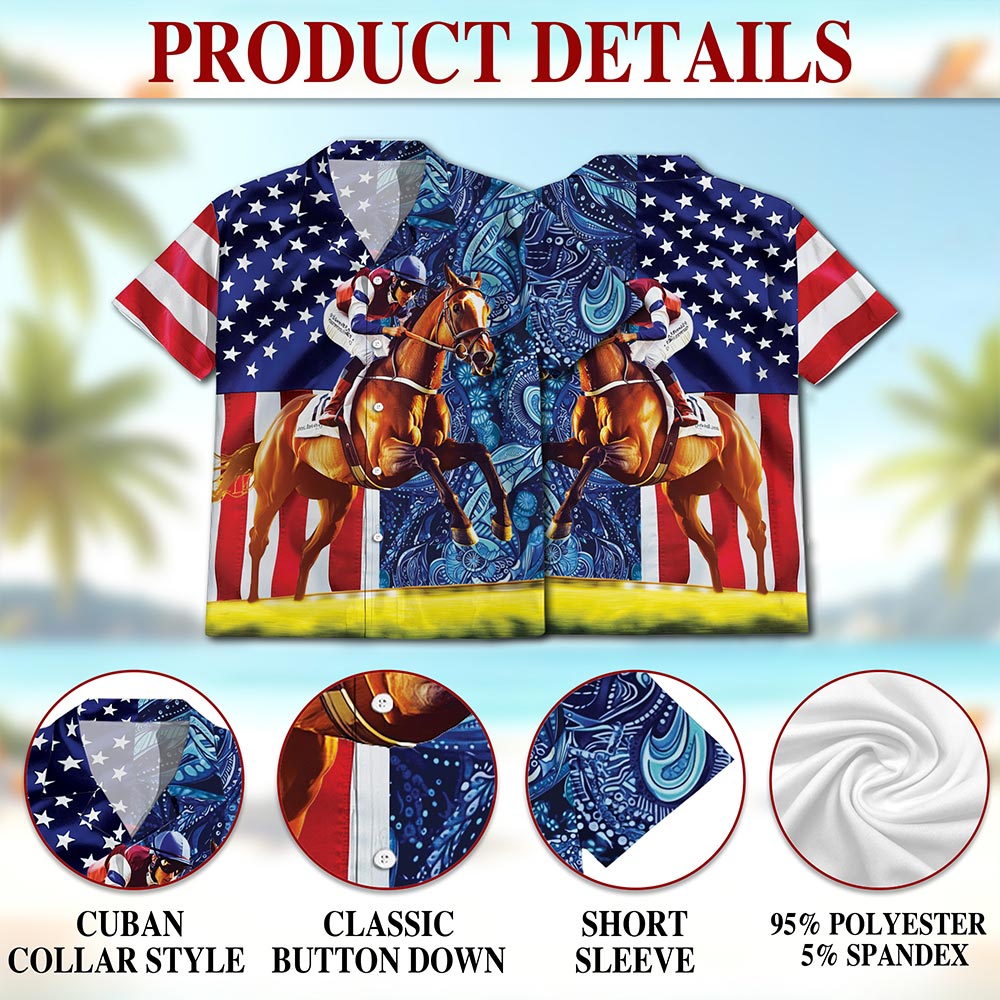Netecom American Horse Racing Hawaiian Shirt for Men, Button Down Summer Beach Short Sleeve, S-5XL